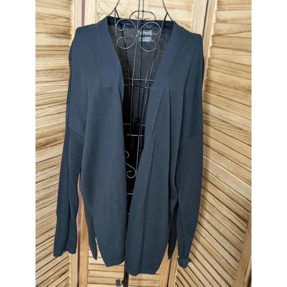 Van Heusen Studio Women’s Sweater Black Open‎ Front Cardigan Wrap X-Large